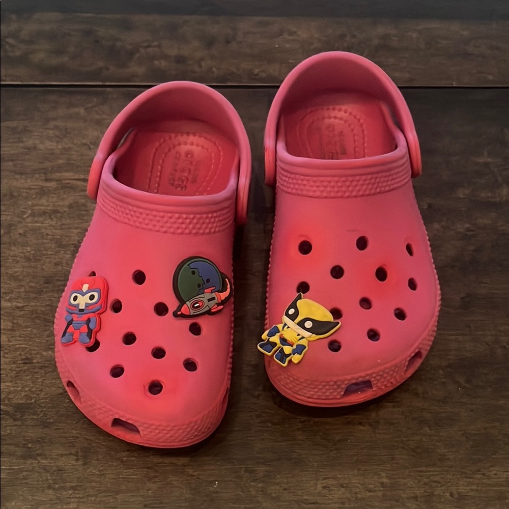 Kids Red Clogs with Cartoon Charms